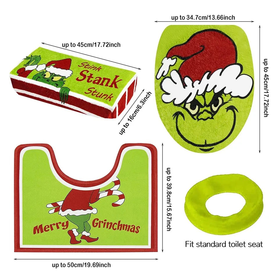 Grinchs Christmas Decoration Toilet Seat Cover and Rug Set